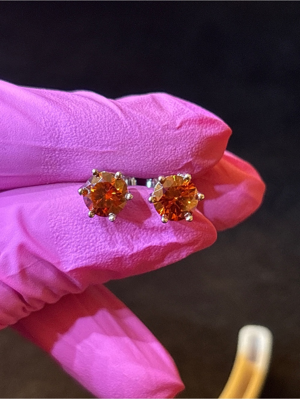.925 Sterling Silver 2ct. VVS Red Moissanite Solitaire Stud Earrings
